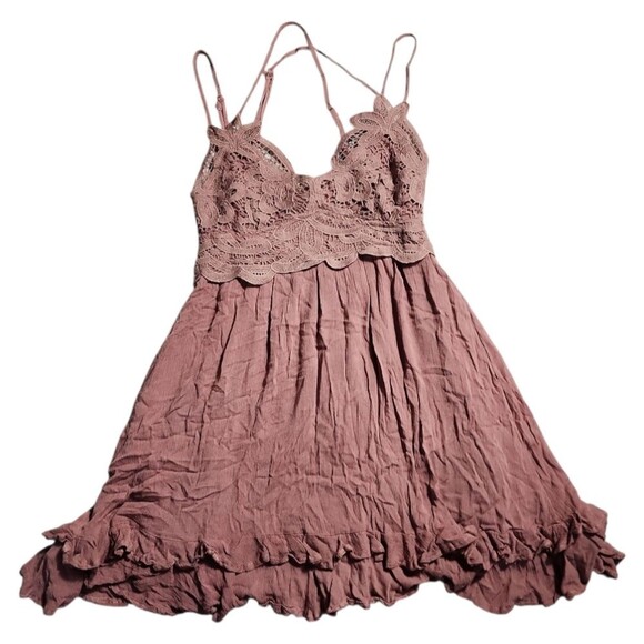 Listiele Babydoll Dress Sz Small Mauve Rose Lined Boho Flowy Layer Lace Fairy - Picture 1 of 8